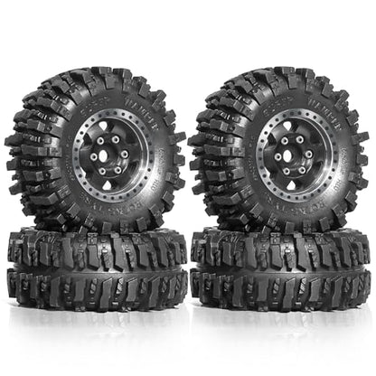 1/24 1/18 RC Crawler Tires and Beadlock Wheels Rims Offset -2.5mm 1.0 Super Soft Sticky Mud Terrain Rock Tyres OD 55mm for 1:24 1:18 Car Axial SCX24 FMS AX24 FCX18 FCX24 TRX4M 4Pcs (Black) - color: Black