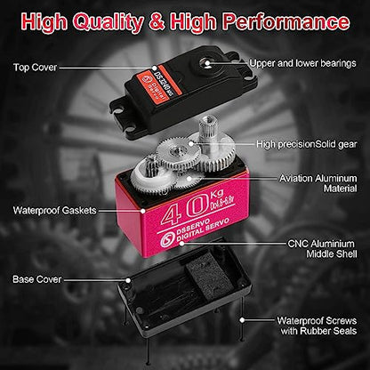 40KG High RC Servo High Torque Servo Motors Digital Servo Waterproof Full Metal Gear Steering Servo with 25T for 1/8 1/10 1/12 RC Car Crawler Robot Control Angle 270° - style: 1PCS 40kg 270°
