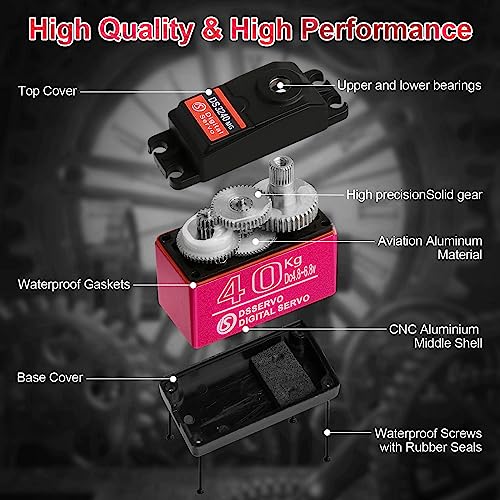 40KG High Torque RC Servo Digital Servo Full Metal Gear Waterproof with 25T Servo Horn Compatible with 1/8, 1/10, 1/12 RC Car Crawler Robot Control Angle 180° - style: 1Pcs 40kg 180°