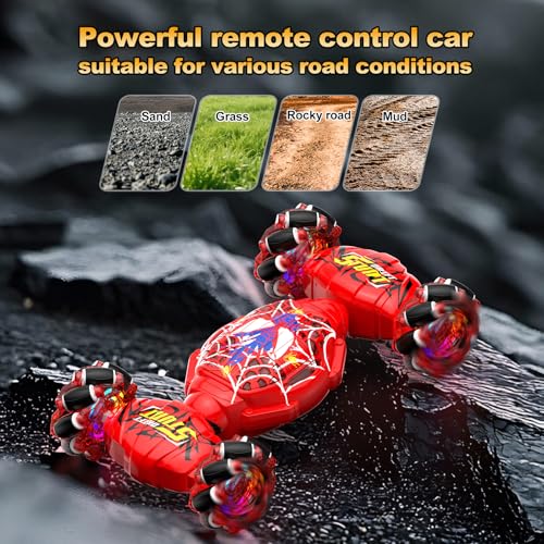 Nikuku Gesture Sensing RC Stunt Car, 4WD Remote Control Car for Boys 6-12 | Hand Controlled RC Twist Car with Lights & Music, 360° Rotation, Birthday Gift Ideas for Kids Ages 6 7 8 9 10 11 12 - color: Red
