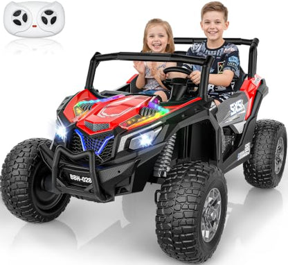 XXXL 4WD 24V Ride on Toys for Big Kids 3-14, Max 5.5Mph & 220 lbs Load,Red | Adjustable 22” 2 seater ride on car for kids, 15" eva all-terrain tires, remote control, led lights, smooth shock absorbers - color: Red