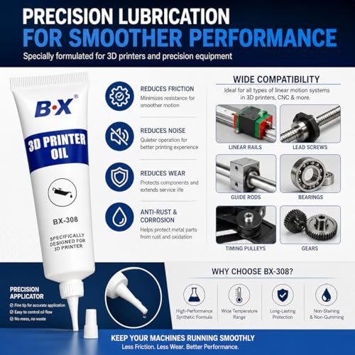 BX-308 3D Printer Lubricating Oil, 30ml Precision Lubricant for Linear Rails, Gears & Bearings Smooth Motion, Reduced Friction & Wear