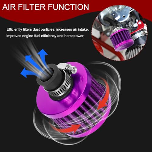 2PCS Valve Cover Breather Filter, Crankcase Breather Filter, Auto Cone Mini Oil Air Intake Filter, Car Valve Cover Oil Breather Turbo Vent Crankcase Cleaner Accessory for Most Cars (Purple)