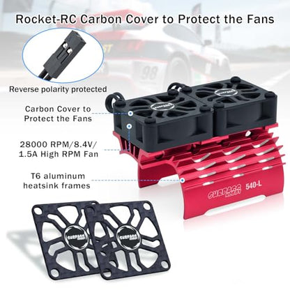 Surpass Hobby RC Motor Cooling Fan and 30mm Dual Fan with Heatsink Compatible with RC Car 1/8 1/10 Scale 540 550 3650 3660 3670 Motor (Red) - style: Red-Dual Fan for 36mm motor