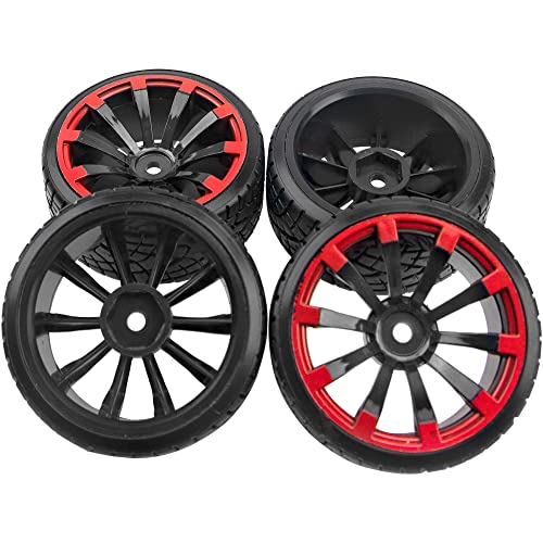1/10 RC Drift Tire Hard Plastic Tires & 12mm Hex Hub Wheel Rims Compatible with Traxxas HSP Tamiya Kyosho Himoto HPI Redcat MST 1/10 On-Road RC Drift Drifting Car (Style2)