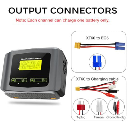 LiPo Battery Charger Dual 10A Fast Balance Charger Discharger for RC Car | Large Screen Battery Charger for 1-6S LiPo LiHV Li-ion LiFe 1-15S NiCD NiMH 2-20V PB Smart Batteries RC Car Aircraft Drone - color: Gray