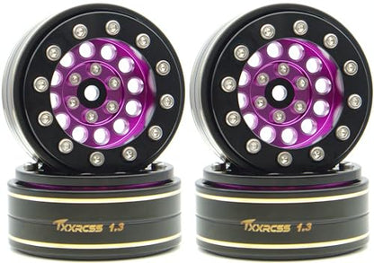 1.3 Beadlock Wheels & Brass Ring Weight 46.5g Adjustable Offset-3mm 1.3 Wheels Hex 7mm for 1/18 1/24 RC Crawlers Upgrade 4Pc YK (Purple Black) - color: Purple Black