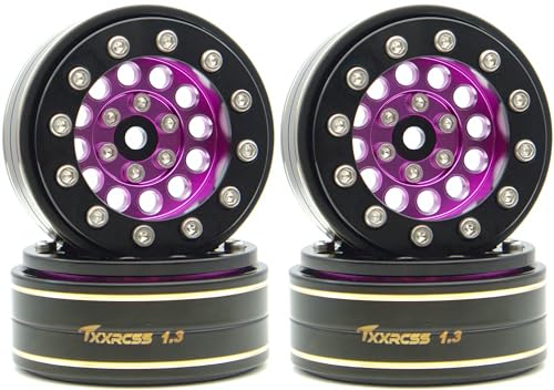 1.3 Beadlock Wheels & Brass Ring Weight 46.5g Adjustable Offset-3mm 1.3 Wheels Hex 7mm for 1/18 1/24 RC Crawlers Upgrade 4Pc YK (Purple Black) - color: Purple Black