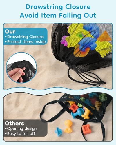 2PCS Mesh Beach Bag Drawstring Toys Bag | Swim Pool Toys Balls Storage Bags Gym backpack, Beach Toy Shells Organizer - color: Black-2pcs