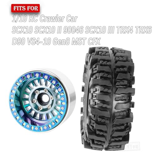 Rc 1.9 Inch Wheel Rims & Tires Wheels for 1/10 RC Crawler Car SCX10 SCX10 II SCX10 III 90046 TRX6 TRX4 D90 VS4-10 Gen8 MST CFX,Aluminum RC 1.9 Beadlock Tires Wheel,Titanium - color: Titanium (1.9 Tires Wheels)