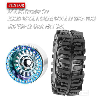 Rc 1.9 Inch Wheel Rims & Tires Wheels for 1/10 RC Crawler Car SCX10 SCX10 II SCX10 III 90046 TRX6 TRX4 D90 VS4-10 Gen8 MST CFX,Aluminum RC 1.9 Beadlock Tires Wheel,Titanium - color: Titanium (1.9 Tires Wheels)