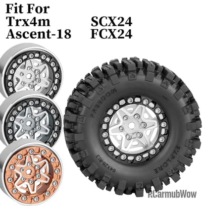 1.3 Beadlock Aluminum Alloy Wheels Rims & Tires Set with Foam Inserts for 1/18 TRX4M Ascent-18 1/24 SCX24 FCX24 RC Crawler Upgrade Parts,RCarmubWow 1.3 rc Wheels and Tires,4pcs,Silver - color: Silver(4pcs)