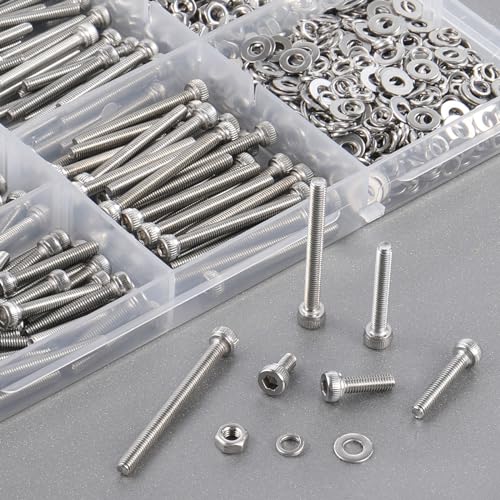 VGBUY 480pcs M4 Screws Assortment, M4 Screws (7 Sizes 6-30mm) for 3D Printer DIY, Hex Socket Head Cap Screw Bolts Nuts Washer Kit, 304 Stainless Steel, 6/8/12/16/20/25/30mm - size: M4x6/8/12/16/20/25/30mm, style: Socket Head