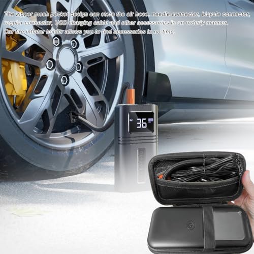 Tire Inflator Portable Air Compressor Case, 120 PSI Air Pump Storage Box for USB Cable Connector Accessories, Hard Carrying Case Compatible with Most Handheld Tire Inflators (Black)