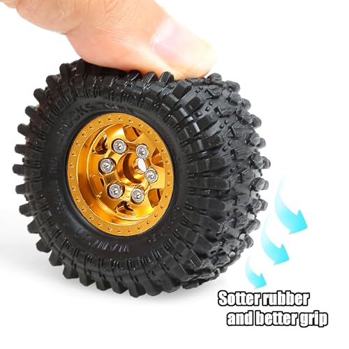 STMU 1.0 Beadlock Wheel Tires Set for 1/24 1/18 RC Crawler Car Ascent-18 Scout II Axial AX24 SCX24 FMS FCX24 (Golden)