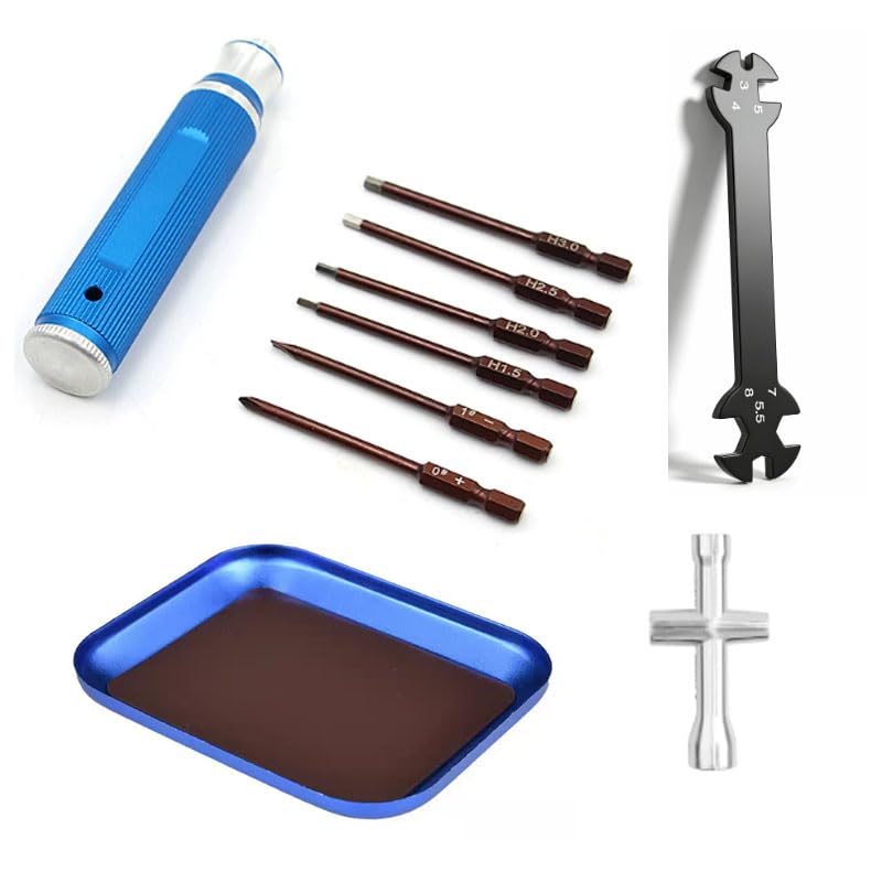 RC Car Repair Tool Set: Hex Screwdrivers 1.5MM, 2.0MM, 2.5MM, 3.0MM; Phillips Small Socket; Tie Rod Adjustment Tool Suitable for RC Cars and Drone Repair Screwdriver Set （Blue） - color: Blue
