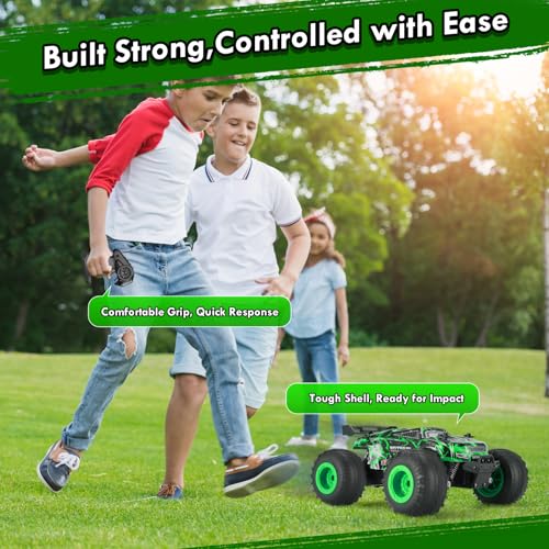 Remote Control Car, Rechargeable 1:18 Rc Cars, All-Terrain RC Truck | Remote Control Truck for Boys 4-7 8-12 with LED Light, 20KM/H, 2WD, 2.4GHz, Sturdy PVC Shell, Beginner-Green - color: Green