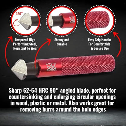 AFA Tooling Deburring Tool & Countersink Hand Reamer, Red CNC Handle | 11 HSS blades with 360-degree rotation & Countersink Hand Reamer make chamfers for 3D printing, metal, PVC, copper - style: Reamer & Deburring Tool