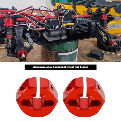 12Pcs Wheel Hex Hub Adapter RC Aluminum Wheel Hub Clamp Type 5mm/6mm/7mm to Prevent Wheels from Getting Stuck and Car Shaking for 1/10 RC Car Hex, Red