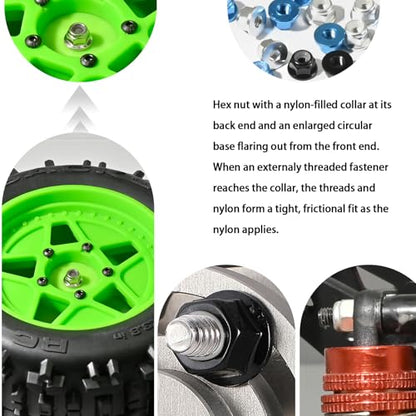 4Pcs M2 Flange Lock Nuts Metric Nylon Inserted Hex Self-Lock Non-Slip Aluminium Self Clinching Nuts for 1/24 RC Car Axial SCX24 Furniture DIY Industrial Construction Fasteners - color: Sky Blue, size: 8Pcs