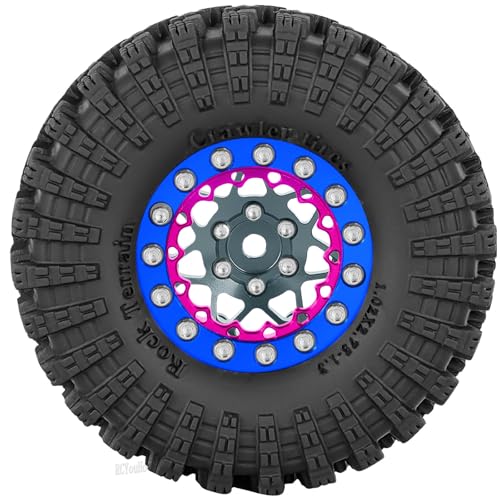 RC 1.3" Beadlock Wheel Tires Set/RC Wheels and Rim for 1/18 1/24 Trx4m SCX24 FCX24 RC Crawler Car,Aluminum 1.3 Wheel Rim Soft Rubber Tires w/Wheels Ring,Titanium - color: Titanium- (Wheel Tires)