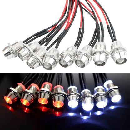 8 LEDs RC LED Light Headlights Taillight Kit Accessories Compatible with Traxxas HSP Tamiya Redcat RC4WD Axial SCX10 RC Cars Truck Tank Crawler(4 White 4 Red)
