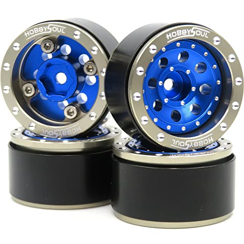 Adjustable Offset 1.0 Beadlock Wheels Rims Champagne Blue Color, Positive & Negative Heavy 21g/Rim for Axial SCX24 90081 Other 1/24 RC Micro Crawler, (4-Pack) - color: Champagne & Blue