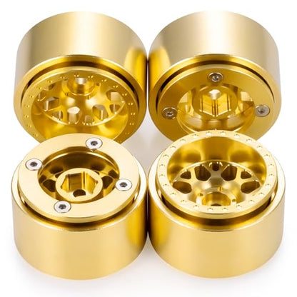1.0 Plus RC Beadlock Brass Wheel Hub 60g/pcs 1.26 Inch Beadlock Wheels Negative Offset Wheel Rims for Axial SCX24 TRX4M FCX24 Redcat Ascent-18 1/24 1/18 RC Crawler, 4PCS/Set