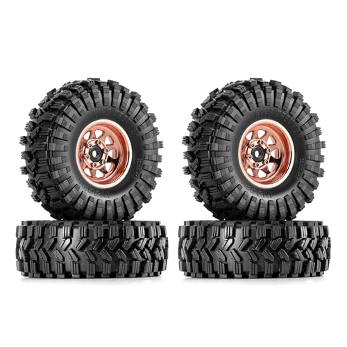 INJORA 1.0 Beadlock Wheel Tires Set -3.78mm Offset Wheel Rims for 1/18 1/24 RC Crawler Car Axial SCX24 FMS FCX24 TRX4M,Rose(W1004-T1014) - color: Rose