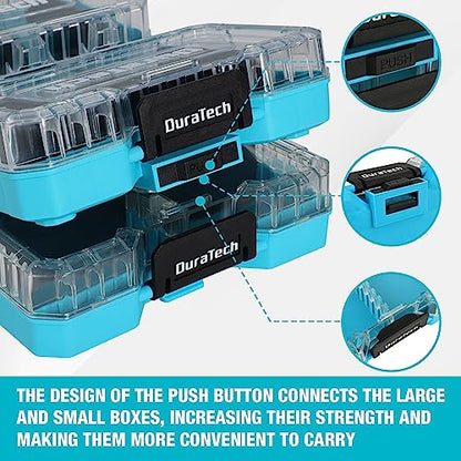 DuraTech 3-Piece Small Parts Tool Box Organizer with 14 Dividers | Stackable Clear-Lid Boxes with 14 Removable Dividers; Storage for Screws, Nuts, Bolts, Nails, Drill Bits and Small Hardware