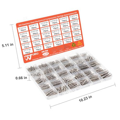 470PCS 304 Stainless Steel Compression Springs Assortment Kit, Hardware Spring kit30 Sizes Small Mechanical Springs with Plastic Box for Electronics Repair, DIY Model Industrial Maintenance