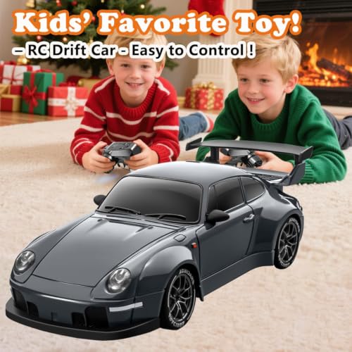 RC Drift Car, 1:24 Scale Remote Control Vehicle with LED Lights,Drifting Tires＆Two Batteries, Racing Sports Toy Idea Gift for Adults Boys Girls and Kids - color: Dark Gray