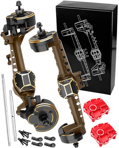 RC Upgrades Part for 1/10 Axia1 SCX10 III RC Crawler Car,Aluminum Front Rear Portal Axles,Brass Front Inner Portal Covers Steering Knuckles/Axle Diff Cover/Portal Covers Weights,Brown - color: Brown - (Front Rear Portal Axles)