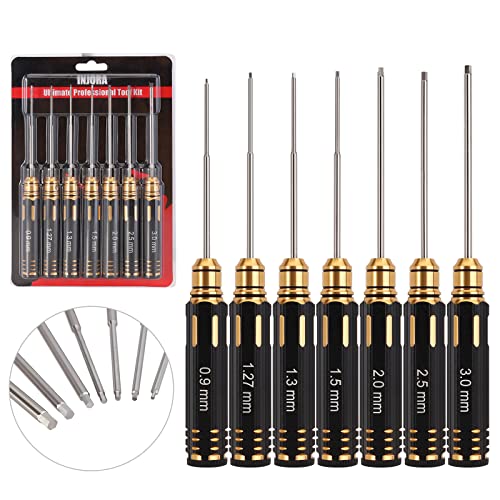 INJORA 7PCS 0.9 1.27 1.3 1.5 2.0 2.5 3.0mm HSS Steel Hex Screwdriver
