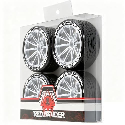 REDSPIDER 4PCS 1/10 RC Rally Tires and Aluminum Alloy Wheels, 12mm Hex Hubs 65mm OD On-Road RC Car Rims for Tamiya TT01 TT02 XV01, Traxxas, HPI, Kyosho, HSP PTG2 (Silver) - color: Silver