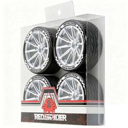 REDSPIDER 4PCS 1/10 RC Rally Tires and Aluminum Alloy Wheels, 12mm Hex Hubs 65mm OD On-Road RC Car Rims for Tamiya TT01 TT02 XV01, Traxxas, HPI, Kyosho, HSP PTG2 (Silver) - color: Silver