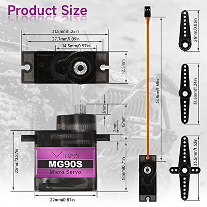 MG90S 9G Micro Servo Motor Metal Gear for RC Plane Robot Arduino (4) | 2.0 kg.cm Torque, 0.08sec/60°Speed. 9 gram Mini Digital 180 Degree Steering Servo Kit for Helicopter Airplane Car Boat Diy
