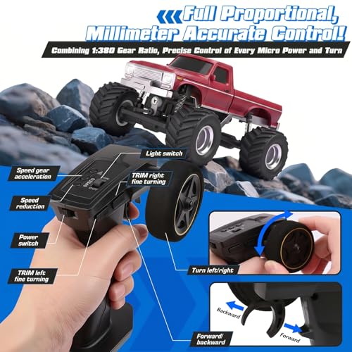 [2026 Upgrade 1/36 Mini RC Crawler, 4WD Micro Off Road Truck | Red Micro RC Crawler, 1/36 RC Crawler Mini RC Truck Toys for Ages 8-14, Birthday Gifts for Boys Girls, RTR 2.4GHz - color: Red