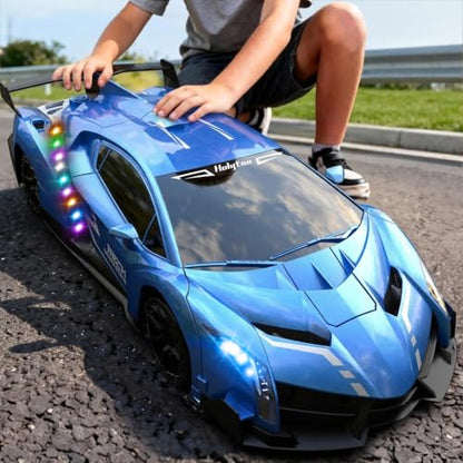 Holyton 1:10 Transforming RC Car, Large Remote Control Car | One-Button Transform to Robot, 2.4GHz Remote Control, Gesture Sensing, LED Lights, 80-Min Playtime, Gift for Kids Ages 5-12 - color: Blue