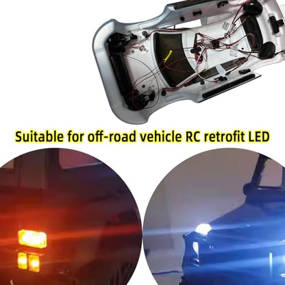 3Pack LED RC Car White Headlights & Red Taillight Kit – RC Lights Kit for 1:10 & 1:8 RC Cars, 4-Light Set with Metal Lamp Cups