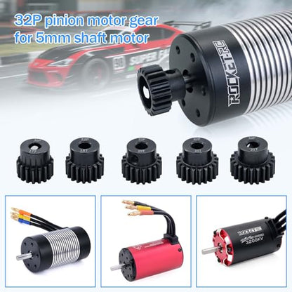 32P Metal Steel Gear Set 5mm Hole 17T 18T 19T 20T 21T Gear with Hex Key Screwdriver Hardened Pinion Gear for 1/8 1/10 RC Car - size: 17T 18T 19T 20T 21T