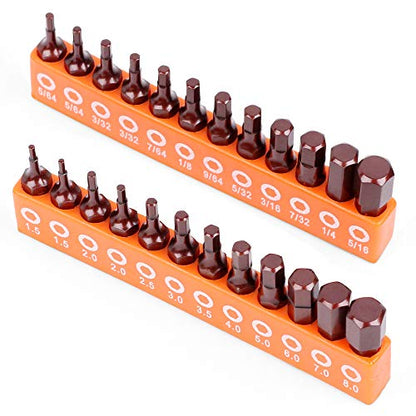 Amartisan 20-Piece Hex Head Allen Wrench Drill Bit Set, Metric and SAE S2 Steel Hex Bits Set, Magnetic Tips, 2.3" Long With Storage box. (24-Piece Hex Head Allen（25mm）) - style: 24-Piece Hex Head Allen（25mm）