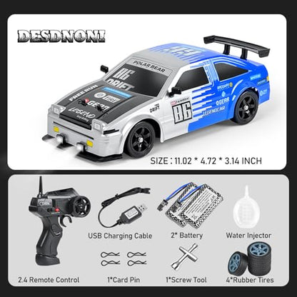 RC Drift Car Remote Control Car 2.4ghz 1/16 Scale 4WD High Speed RC Cars Vehicle with LED Lights Two Batteries and Drifting Tire Racing Sport Toy for Adults Boys Girls Kids Gift - color: G-blue-1