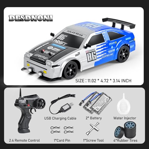 RC Drift Car Remote Control Car 2.4ghz 1/16 Scale 4WD High Speed RC Cars Vehicle with LED Lights Two Batteries and Drifting Tire Racing Sport Toy for Adults Boys Girls Kids Gift - color: G-blue-1