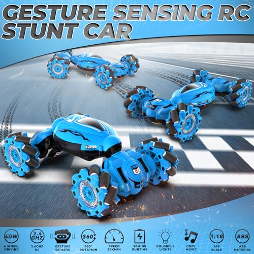 Dysaim Gesture RC Car, Gesture Sensing RC Stunt Car Toys for Kids 6-12 yr, 2.4GHz 4WD Hand Remote Control with Lights Music, Off-Road 360° Rotation Drift for Birthday Toy Gifts - color: Dark Blue