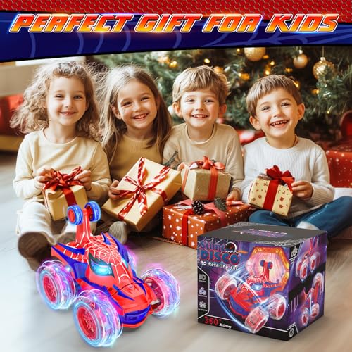Mafbeanl Remote Control Car Stunt RC Cars 360° Rotating with 2.4GHz Rechargeable Wheel Lights Toys Car Gift for Boys 3 4 5 6 7 8 9 10 11 12 (Red) - color: Red