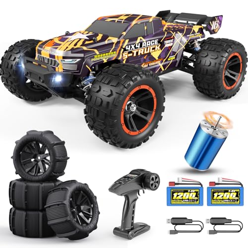 HAIBOXING 16890A Brushless RC Car, 1/16 Scale 4X4 Fast Remote Control Truck | Fast Truck 48 KM/H Top Speed, Hobby RC Cars for Adults and Boys, All Terrain Off-Road Truck，Spare Paddle Tires for Sand& Snow - color: 16890a Yellow
