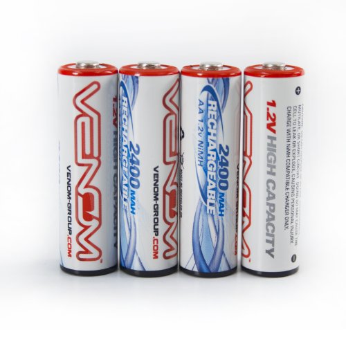 Venom Power Rechargeable AA Batteries 4-Pack, NiMH 1.2V 2400mAh - for Remote Controls, Cameras, Lights - Compatible with Joysway RC Sailboat, Catamaran Models