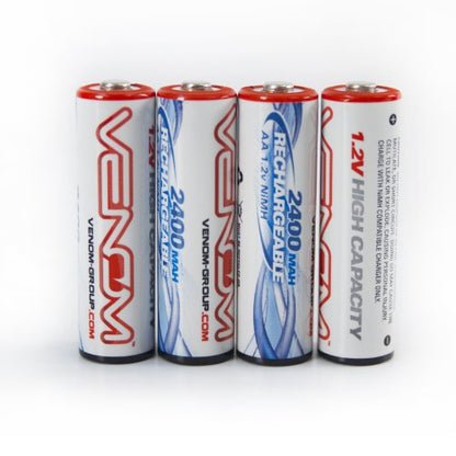 Venom Power Rechargeable AA Batteries 4-Pack, NiMH 1.2V 2400mAh - for Remote Controls, Cameras, Lights - Compatible with Joysway RC Sailboat, Catamaran Models