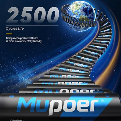 Mupoer Rechargeable AA Batteries 4 Count,Lithium Battery A 1.5V 3000mWh,Double A Rechargeable Battery,Pilas Recargables AA,Li ion Two A Batteries for Blink Xbox Long Lasting Blue - size: Only 3000mWh 4AA Batteries